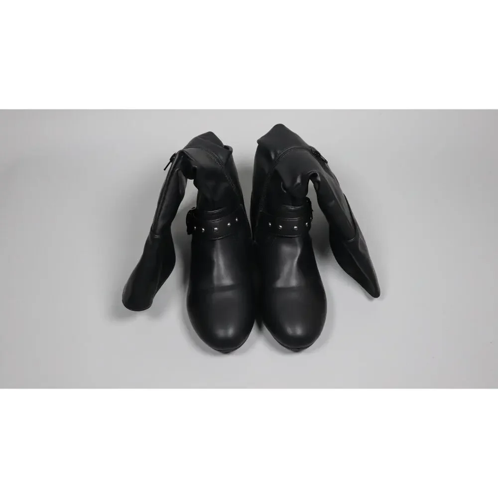 Katliu Women Slouchy Mid Calf Boots Zip Up Flat Faux Leather Size 5.5